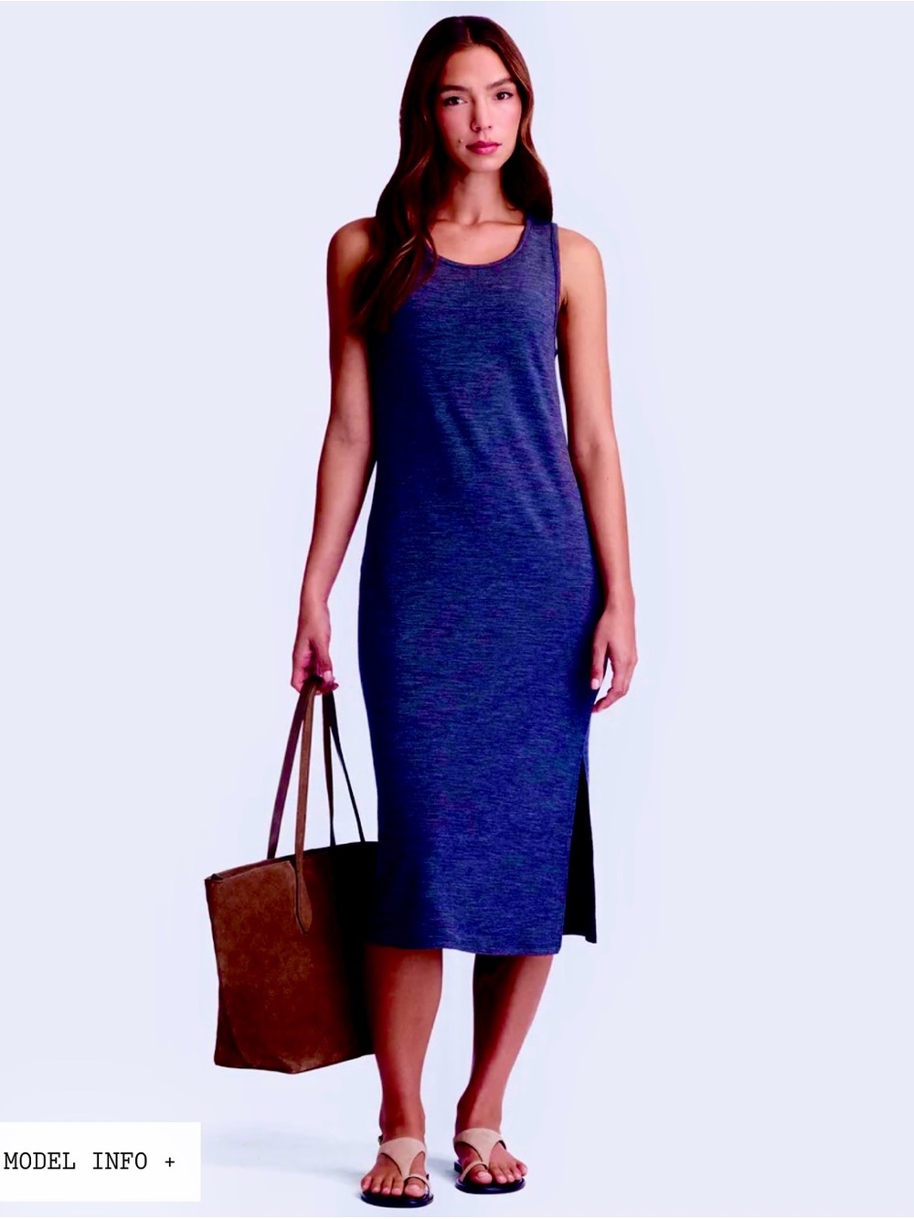 Unbound Merino Wool Navy Blue Scoop Travel Midi Stretch Lightweight Tank Dress S - Picture 4 of 12